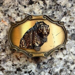 Vintage Bear Belt Buckle - Gold and Brown